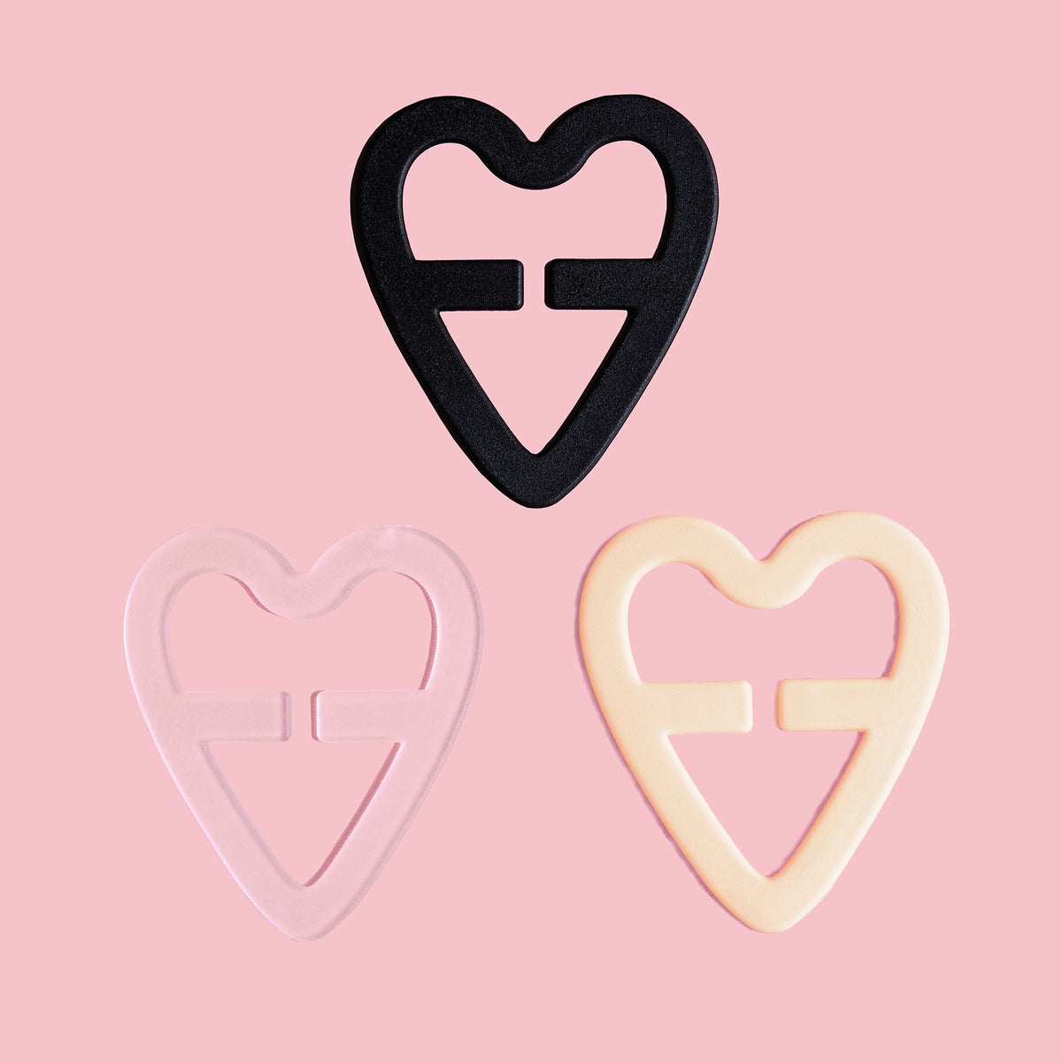 Vixxen Assorted Heart Shaped Racer Back Clips 3 pack | Clear, Beige &amp; Black