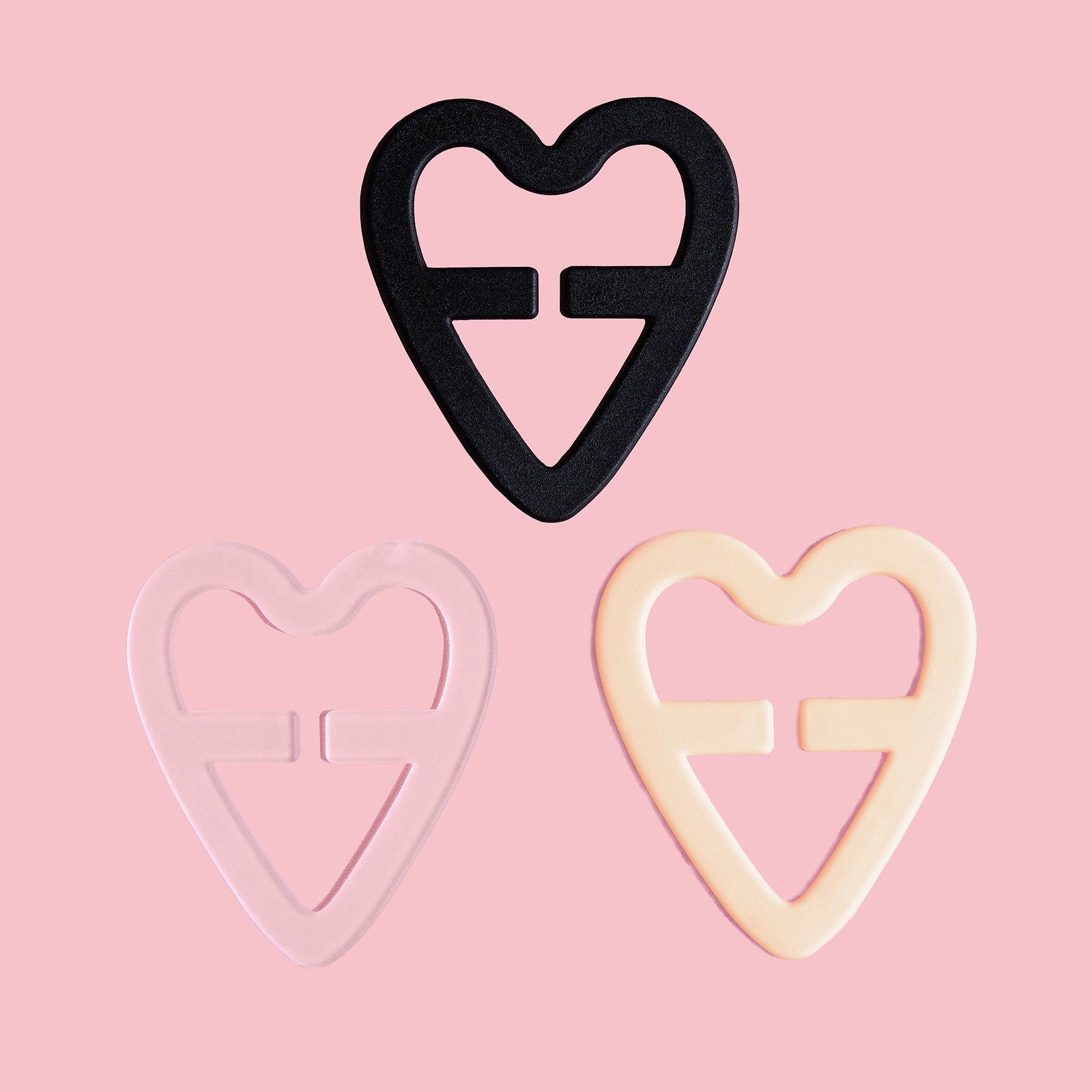Vixxen Assorted Heart Shaped Racer Back Clips 3 pack | Clear, Beige & Black