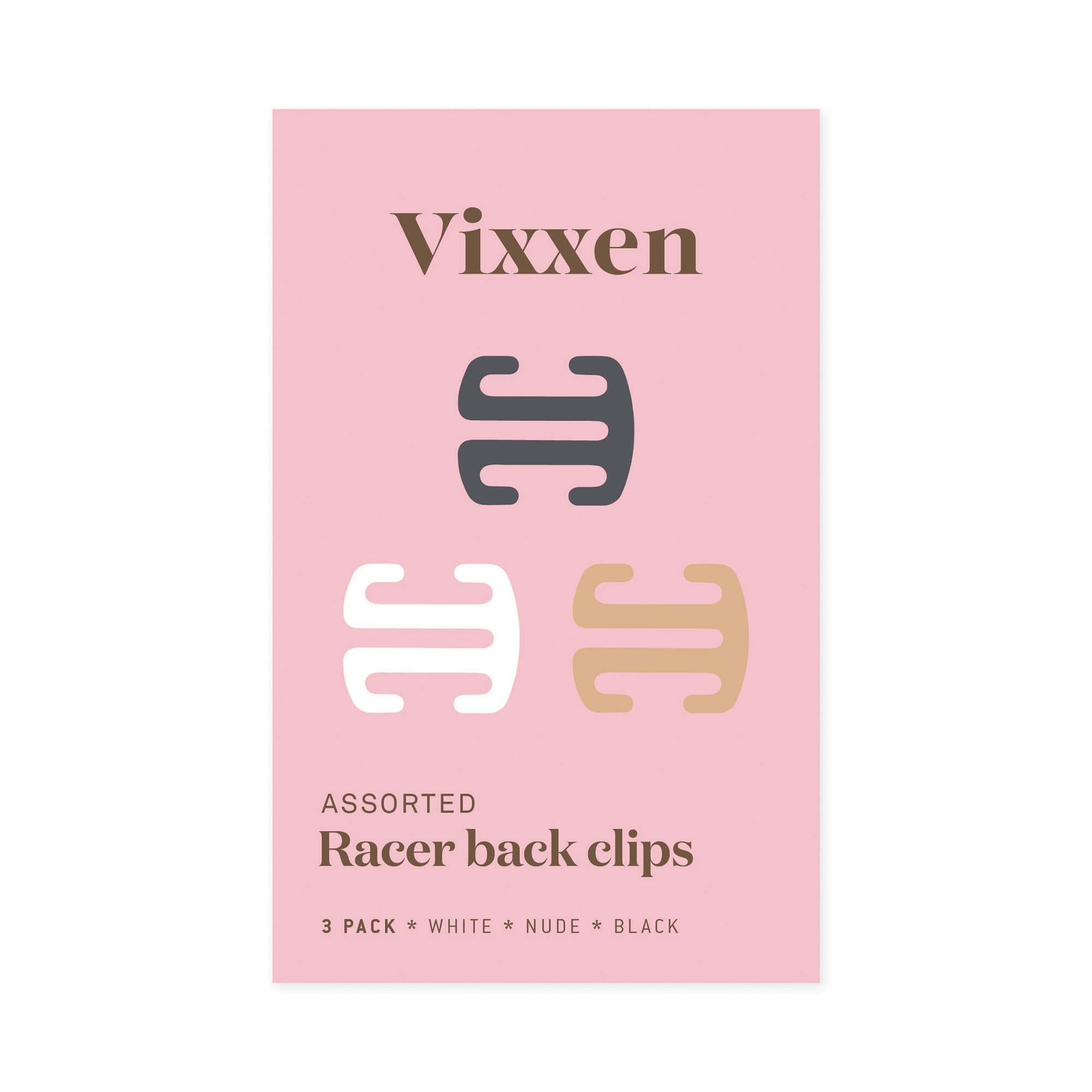 Vixxen Assorted Racer Back Clips 3 pack | Clear, Beige & Black